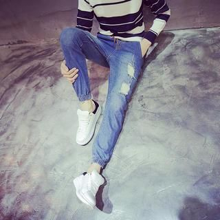 LC Homme Gather-Cuff Distressed Jeans