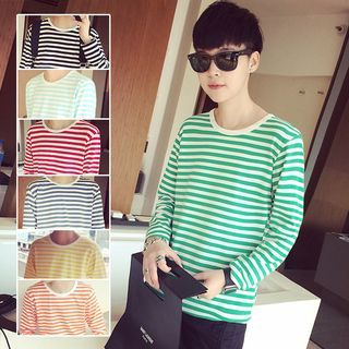 JUN.LEE Long-Sleeve Striped T-Shirt