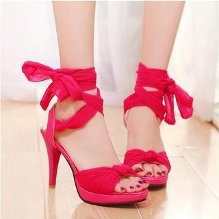 JY Shoes Chiffon Lace-Up Heeled Sandals