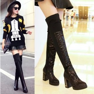 JY Shoes Over the Knee Block Heel Boots