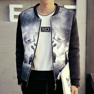 Besto Deer Print Zip Jacket