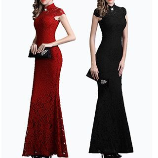 Fashion Street Cap-Sleeve Lace Evening Gown