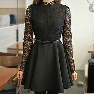 Fashion Street Long-Sleeve Lace Panel Dress