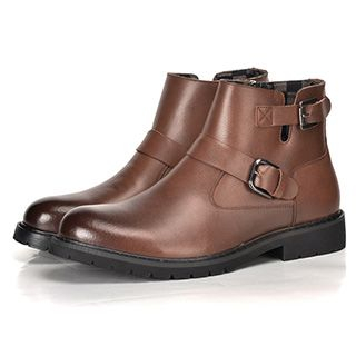 Preppy Boys Genuine Leather Buckled Ankle Boots