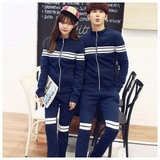Azure Couple Matching Set: Stripe Zip Jacket + Sweatpants