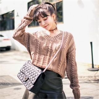 QNIGIRLS V-Neck Cable-Knit Sweater