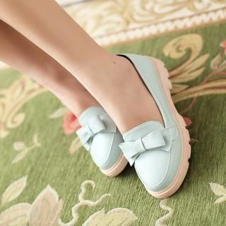Colorful Shoes Faux-Leather Bow-Accent Flats