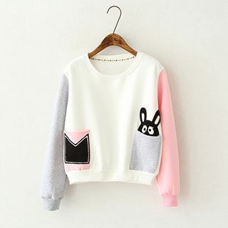 ninna nanna Rabbit Embroidered Color-Block Pullover