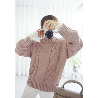 STYLEBYYAM Mock-Neck Cable-Knit Sweater