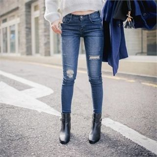 QNIGIRLS Brushed Fleece Distressed Skinny Jeans