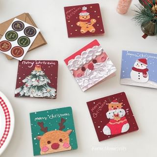 Set of 6: Christmas Greeting Card (Various Designs) Set of 6 - Brown & Red & White - One Size