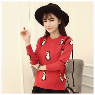 Jiuni Penguin Pattern Sweater