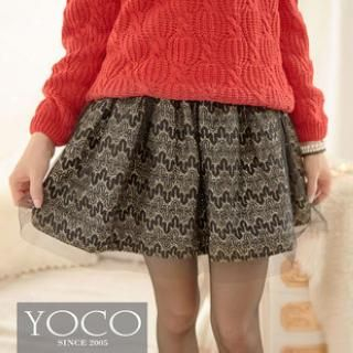 Tokyo Fashion Glittered Shirred Mesh-Overlay A-Line Skirt