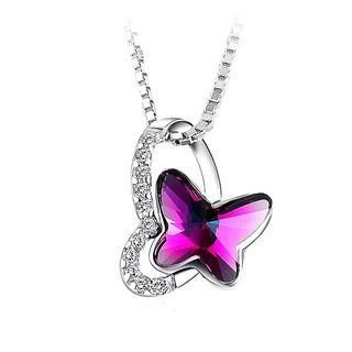 BELEC 925 Sterling Silver Elegant Butterfly Pendant with Purple Crystals and Necklace