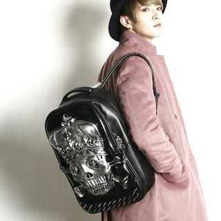 Rememberclick Skull-Trim Faux-Leather Backpack