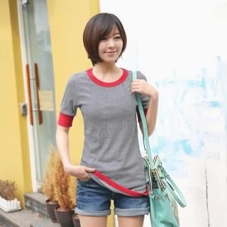 Contrast-Trim Pinstripe T-Shirt