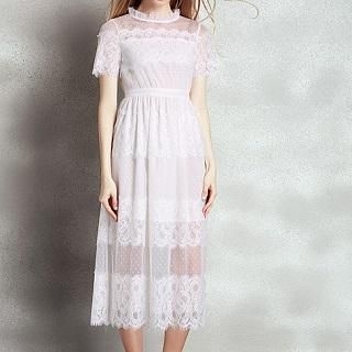 Ozipan Short-Sleeve Lace Panel Dress