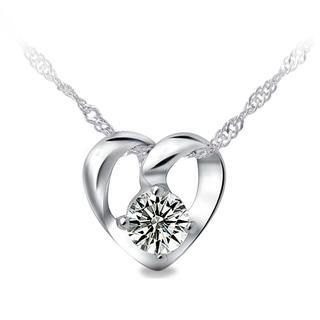 BELEC 925 Sterling Silver Heart-shaped Pendant with White Cubic Zircon and Necklace - 40cm