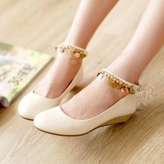 Shoes Galore Ankle Strap Kitten Wedge Pumps