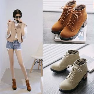Colorful Shoes Block Heel Lace up Ankle Boots
