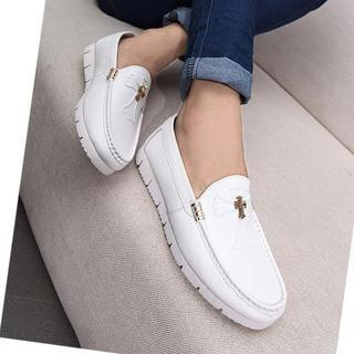 Hipsteria Faux-Leather Cross Accent Slip-Ons