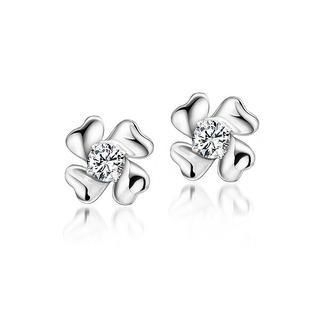 BELEC White Gold Plated 925 Sterling Silver with White Cubic Zirconia Four-leaf Clover Stud Earrings