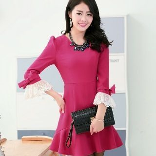 Romantica Lace-Cuff 3/4-Sleeve Dress