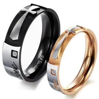 Tenri Couple Cross Lettering Titanium Steel Ring