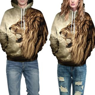 Omifa Couple Lion-Print Hooded Pullover