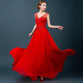 Royal Style Sleeveless Flower Lace A-Line Evening Gown
