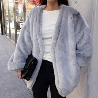 lilygirl Drop Shoulder Faux Fur Jacket