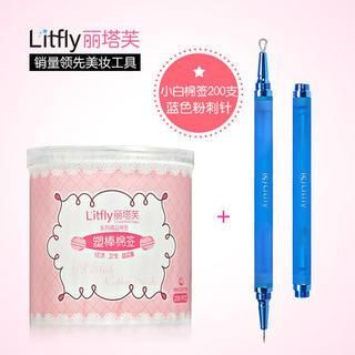 Litfly Double Ended Blackhead Remover + Cotton Swabs   1 pc + 200 pcs