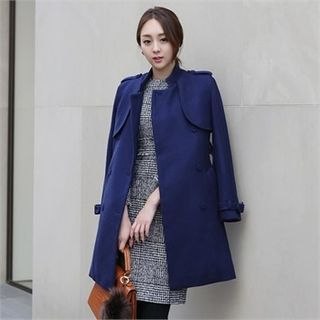 ode' Double-Breasted Wool Blend Trench Coat with Belt