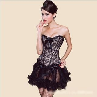 Sexy Romantie Bow-Accent Lace Frilled Corset
