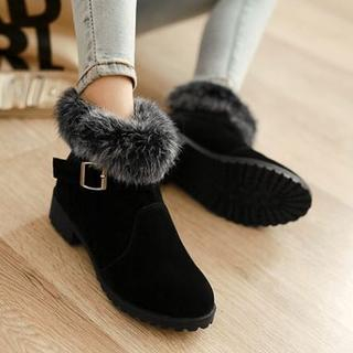 Pangmama Furry Buckled Ankle Boots
