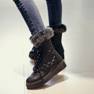 Pangmama Quilted Faux Fur Lace Up Boots