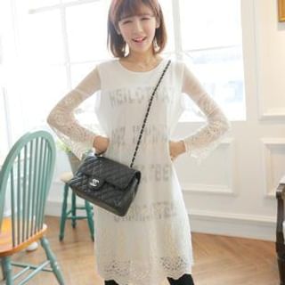 Chuvivi Embroidered Tulle Overlay Long-Sleeve Lettering Dress