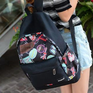 Seok Printed Paneled Canvas Backpack