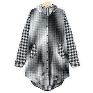 Eloqueen Long-Sleeve Bow-Accent Gingham Long Blouse