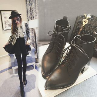 Chryse Pointy Lace-Up Heeled Short Boots