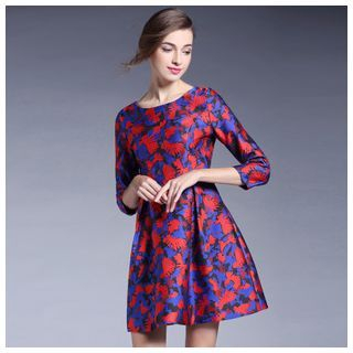 Elabo 3/4-Sleeve Patterned A-Line Dress