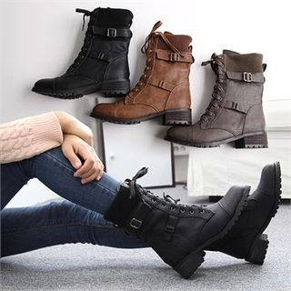 Reneve Knit-Panel Lace-Up Short Boots