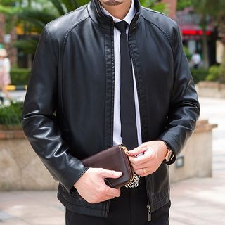 Modpop Genuine Leather Stand-collar Jacket