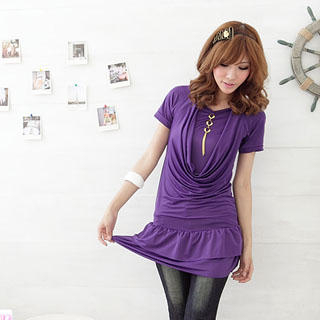 RingBear Inset Tee Drape Front Dress with Charm