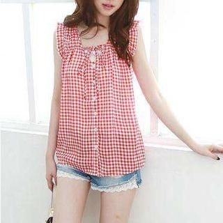Jolly Club Sleeveless Frilled Tied Check Top