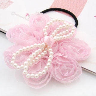 Fit-to-Kill Multifunctional chiffon pearl bow hair band + hair pin + brooch -pink One Size