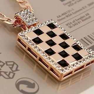 Love Generation Rhinestone Check Chain Necklace Gold - One Size
