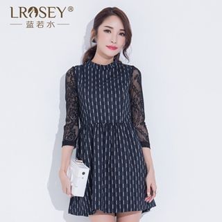 LROSEY 3/4-Sleeve Paneled Printed A-Line Dress