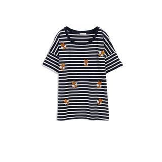 Life 8 Squirrel-Embroidered Striped Top
