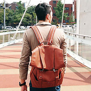 Mr.ace Homme Faux Leather Buckled Backpack Brown - One Size
